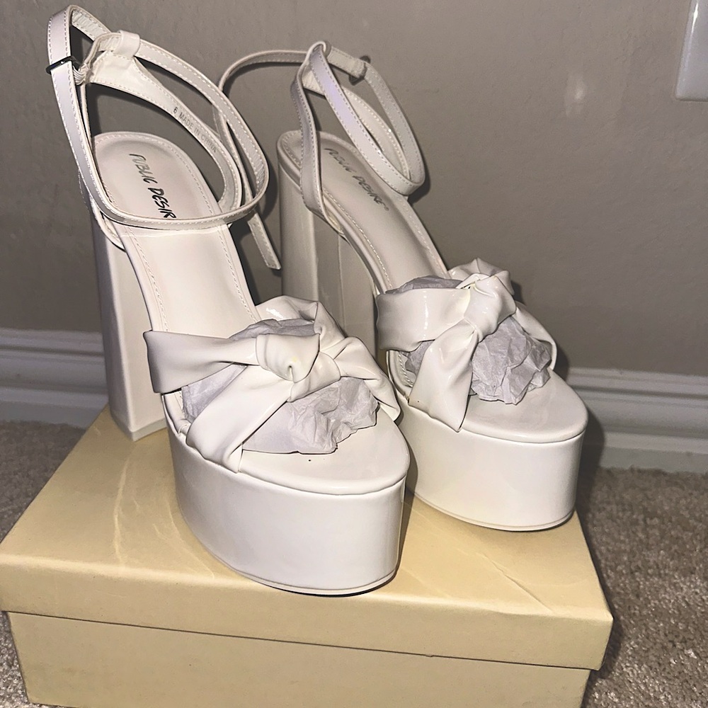White Public Desire chunky heel platform sandals